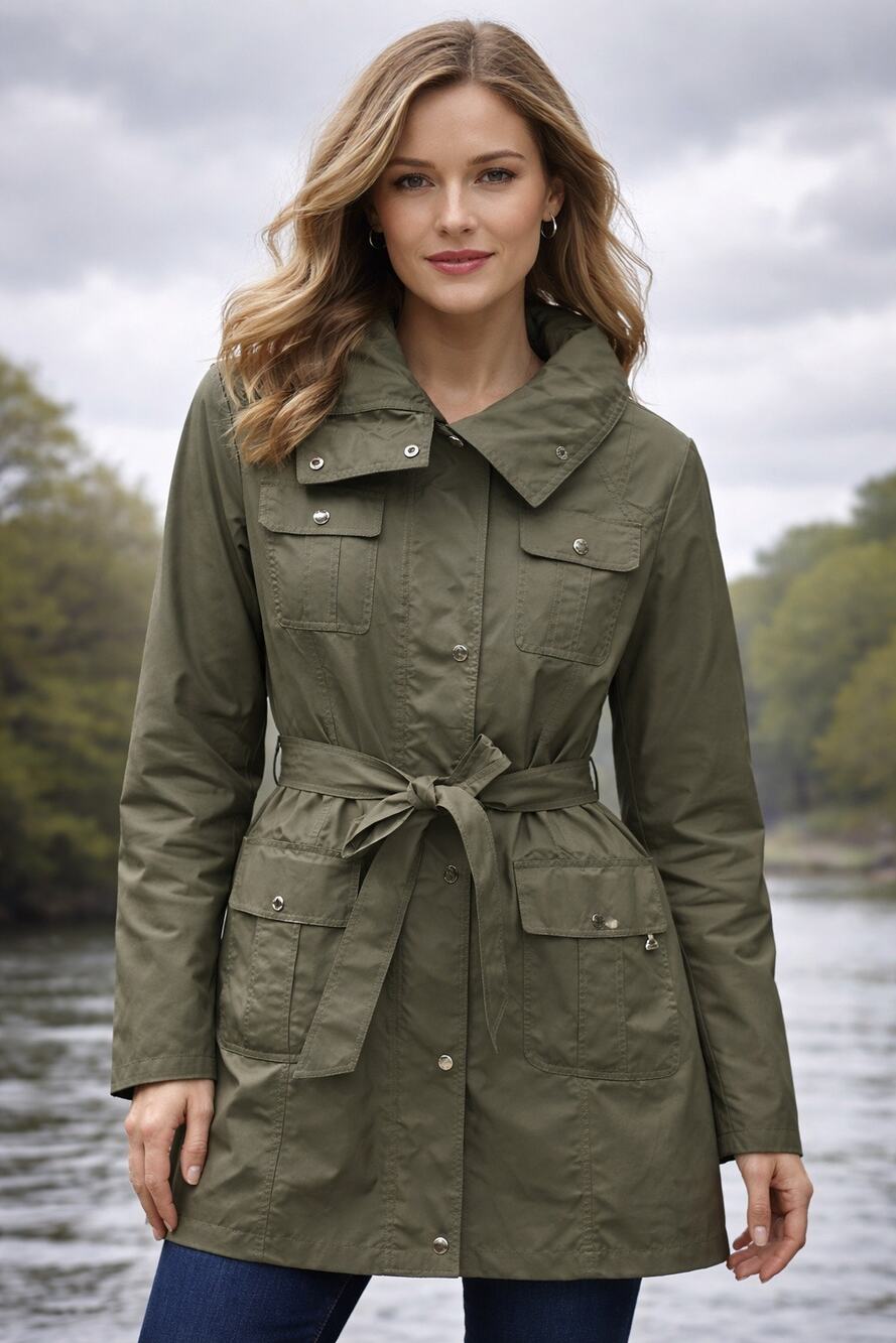 NWT Ellen Tracy Utility Rain Jacket Olive Green XL